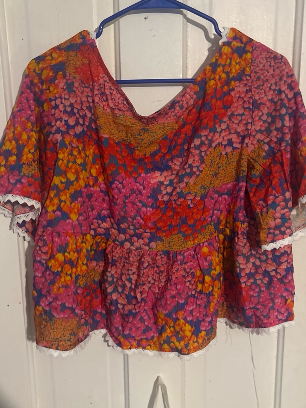 Floral Peplum Blouse in Pink & Orange